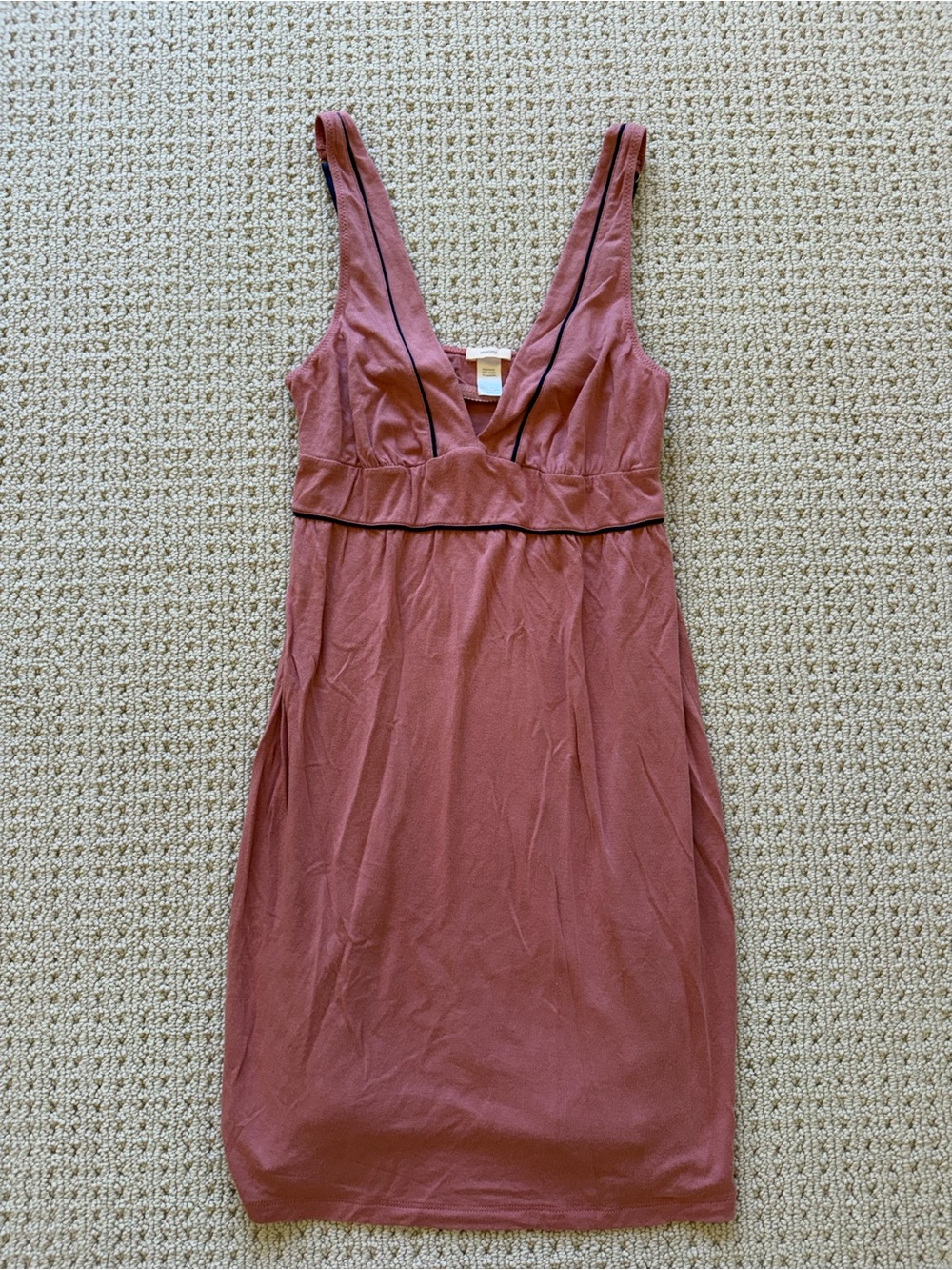 Eberjey Dusty Rose V-Neck Slip with Navy Contrast Piping